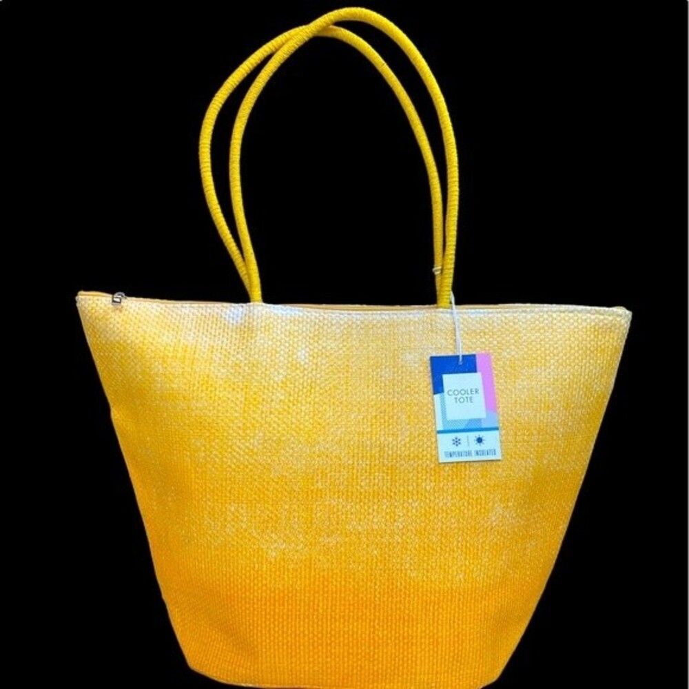Straw Paper Insulated Waterproof Cooler Tote Bag Zipper Ombre Yellow